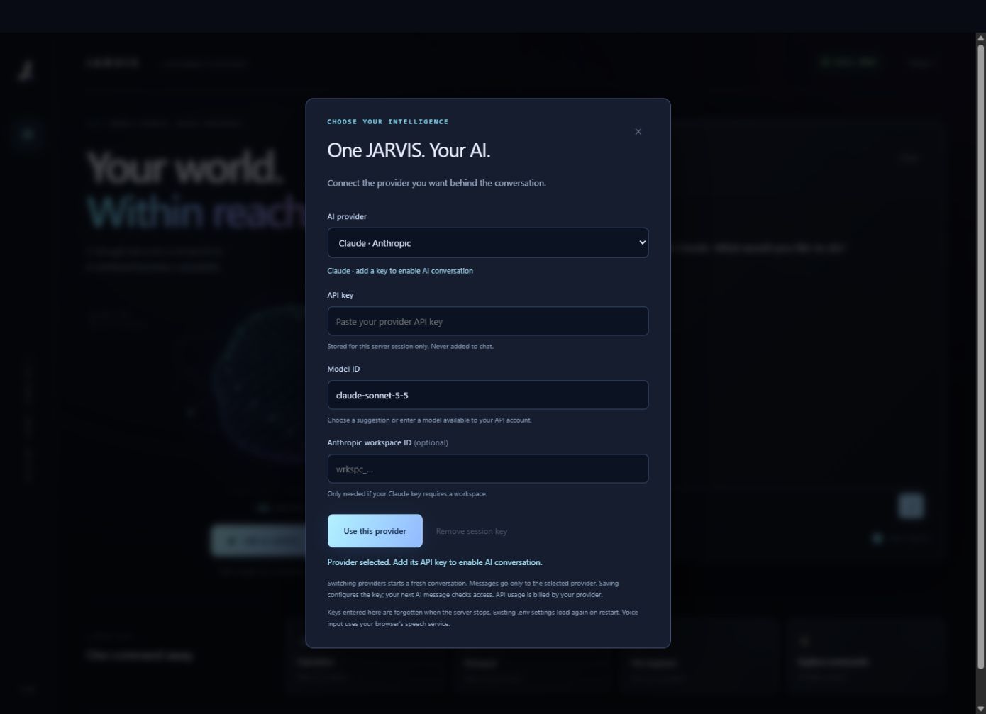 Setup window for choosing an AI provider